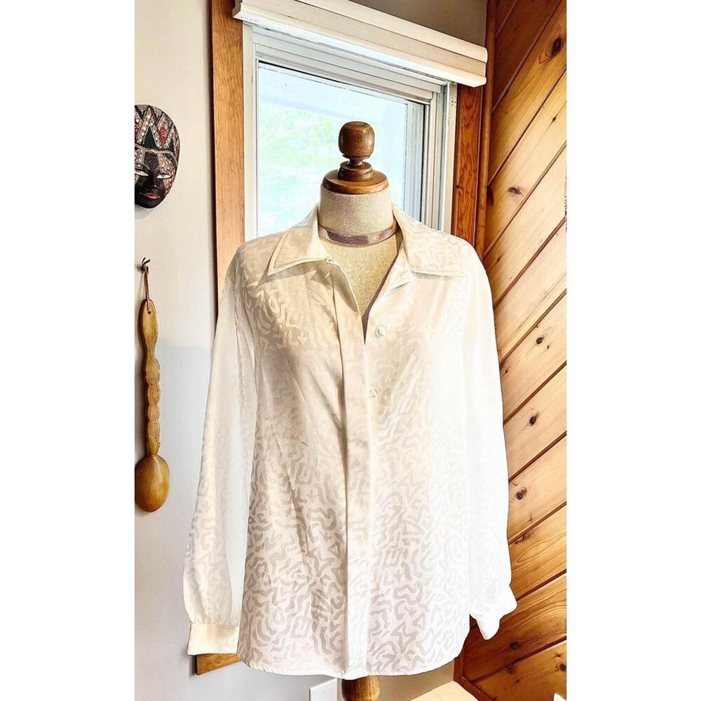 Vintage 80’s Satin Abstract Leopard Print Blouse - image 1